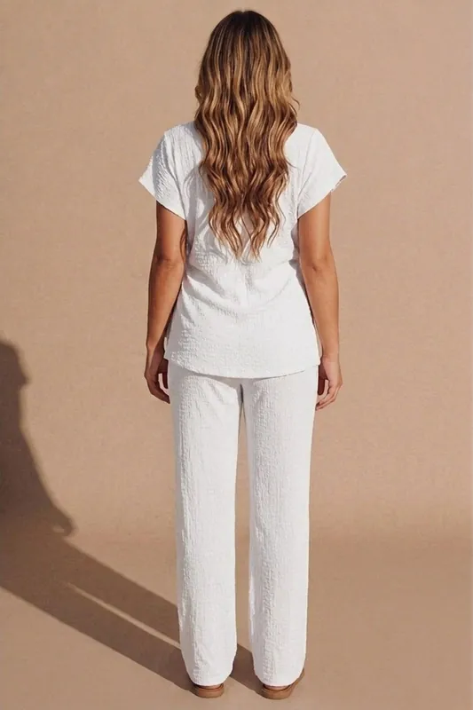 Tie Side Relaxed Fit Top And Wide Leg Trousers - Femme Luxe