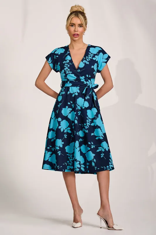 V Neck Print Scuba Midi Dress - Jolie Moi