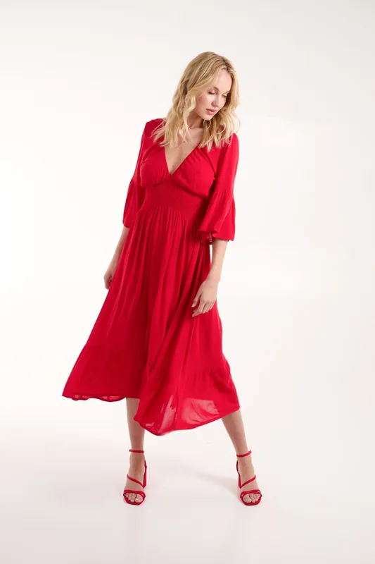 Shirred Empire Bust Dress - Blue Vanilla