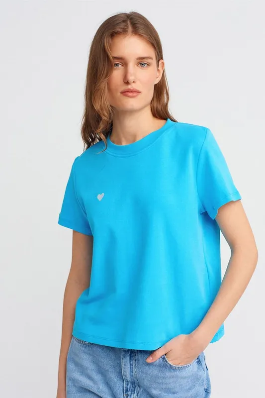 Women's Cotton Crew Neck T-Shirt With Embroidery