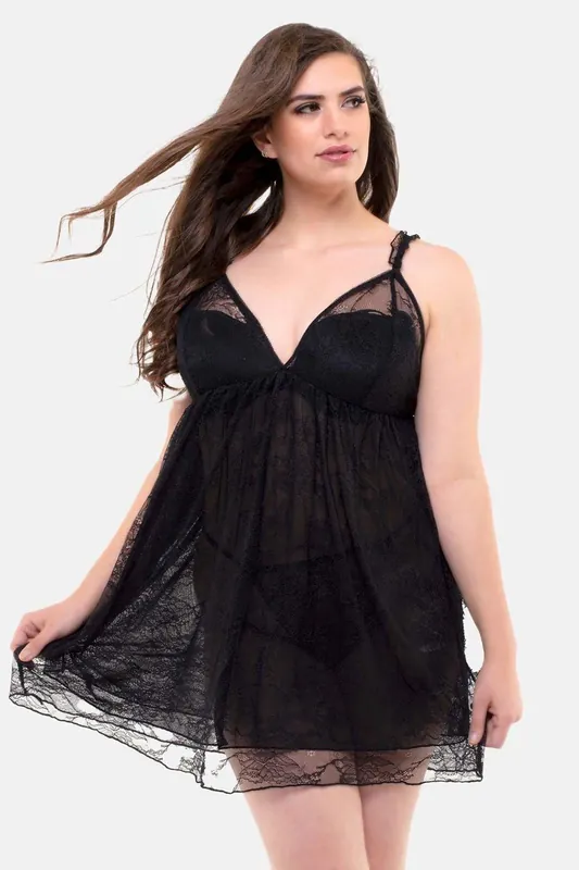 Lia Plus Size Lace & Mesh Double Layer Babydoll - Perfect4U