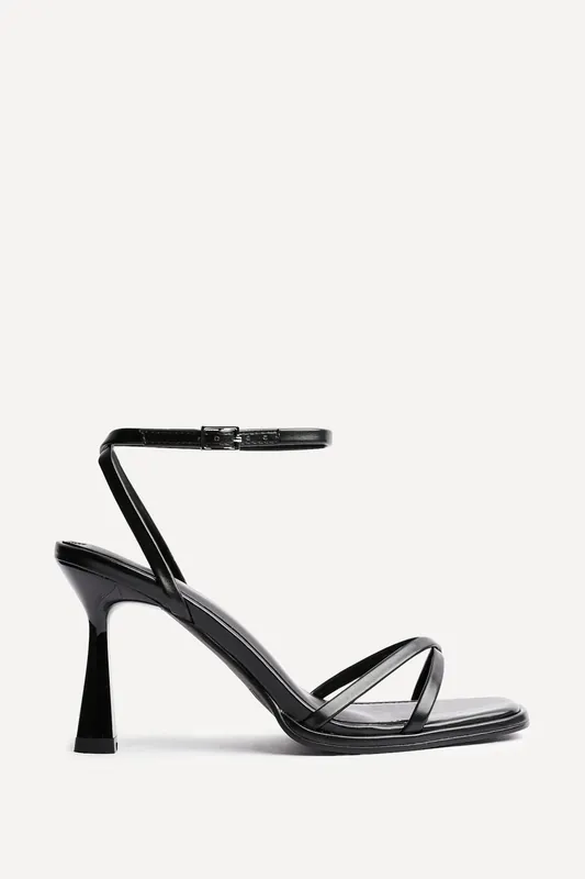 Verve Black Faux Leather Crossover Stiletto Heel - Linzi