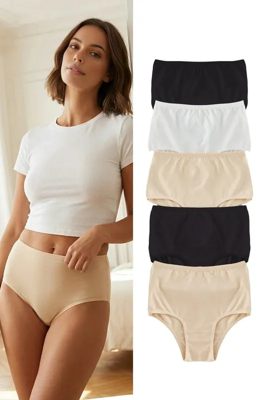 5 Pack Plain High Waist Seamfree Briefs Set - WOVCOR