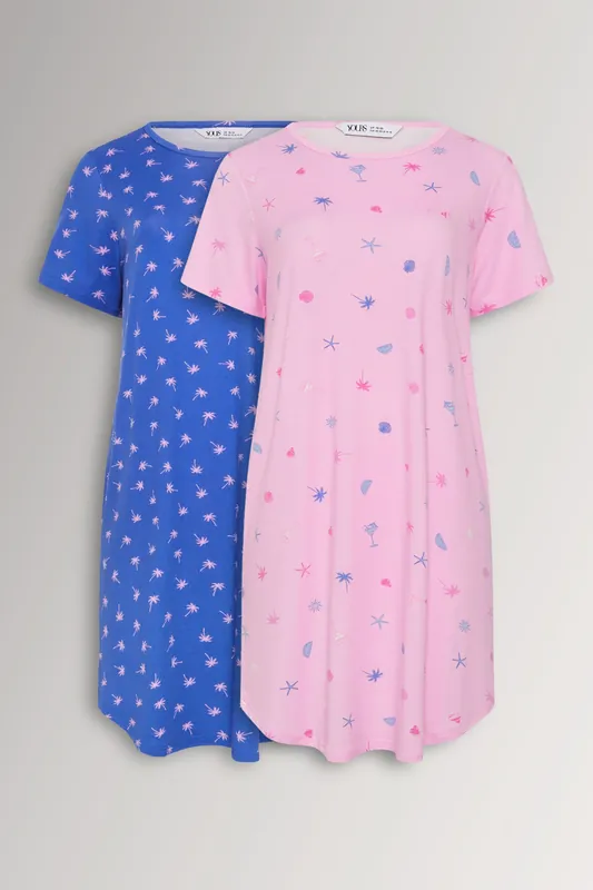 2 Pack Soft Touch Palm Tree Nightdresses - Yours