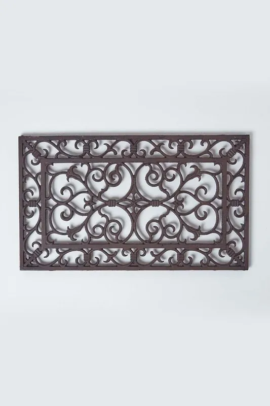 Cast Iron Door Mat Brown Rectangular Parisian Design - Homescapes