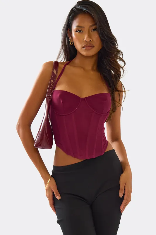 Corset Style Sleeveless Halter Neck Mesh Corset Top - EGO