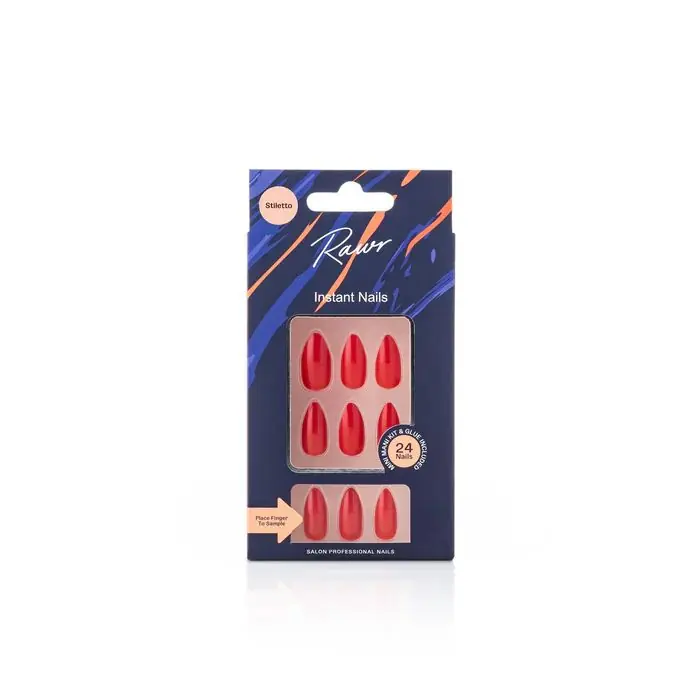 Rawr Stick On Nails Glossy Red Stiletto - Rawr Beauty