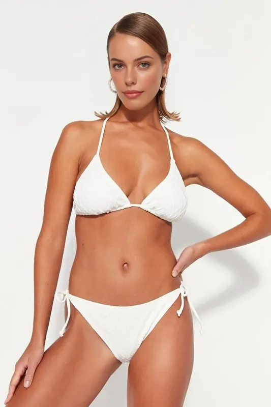 Textured Tie Side Bikini Bottom with Adjustable Fit - WOVCOR