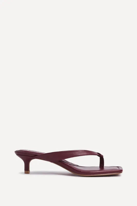 Potential Burgundy Faux Leather Toe Post Kitten Heel - Linzi