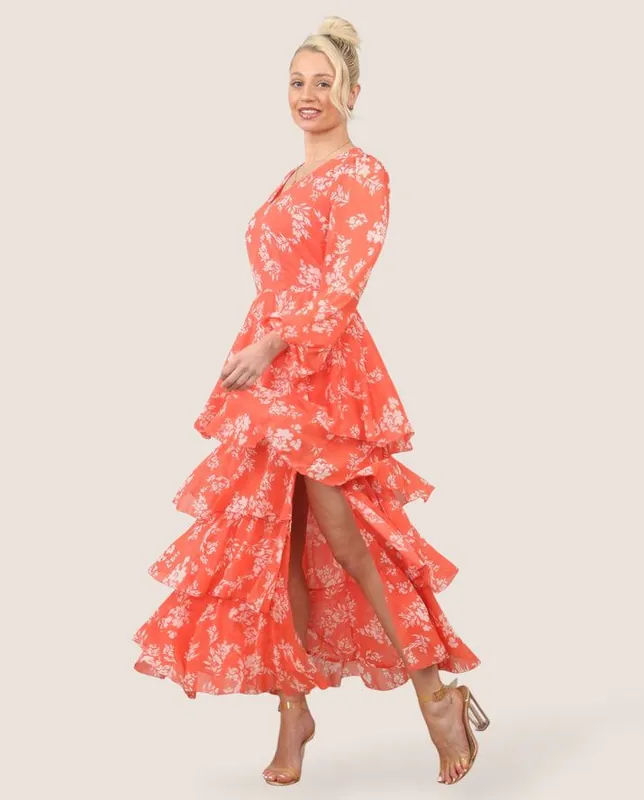 Radiance Chiffon Ruffle Maxi Dress - ELAINA FASHION