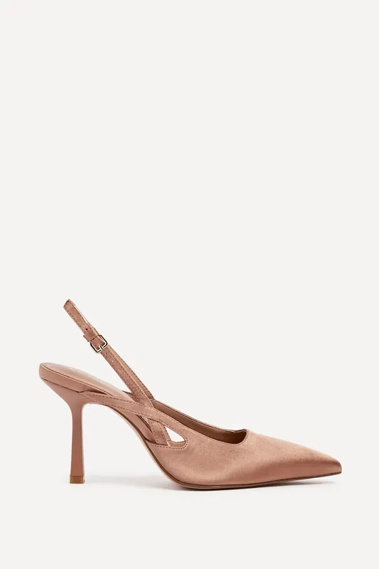 Rhea Mocha Mousse Sling Back Court Heels - Linzi