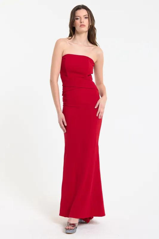 Red Strapless Bodycon Maxi Dress - Liquorish