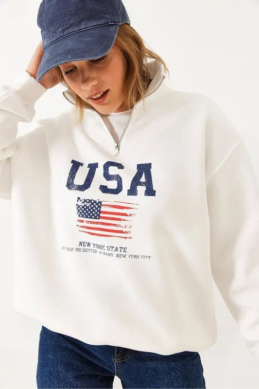 Zip-Up Printed Sweatshirt