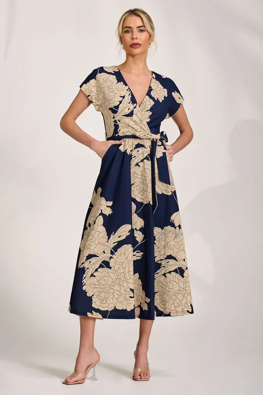 Kimono Sleeve Print Scuba Midi Dress - Jolie Moi