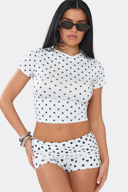 Short Sleeve Polka Dot Top And Shorts Set - EGO
