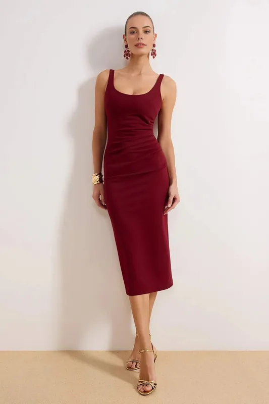 Scoop Neck Sleeveless Bodycon Midi Dress - WOVCOR