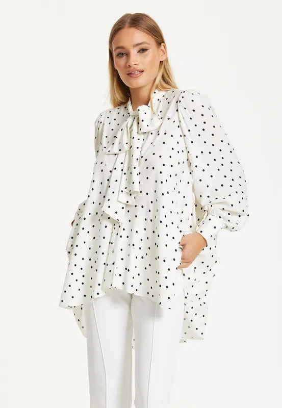 Polka Dot Ruffle High-Low Blouse