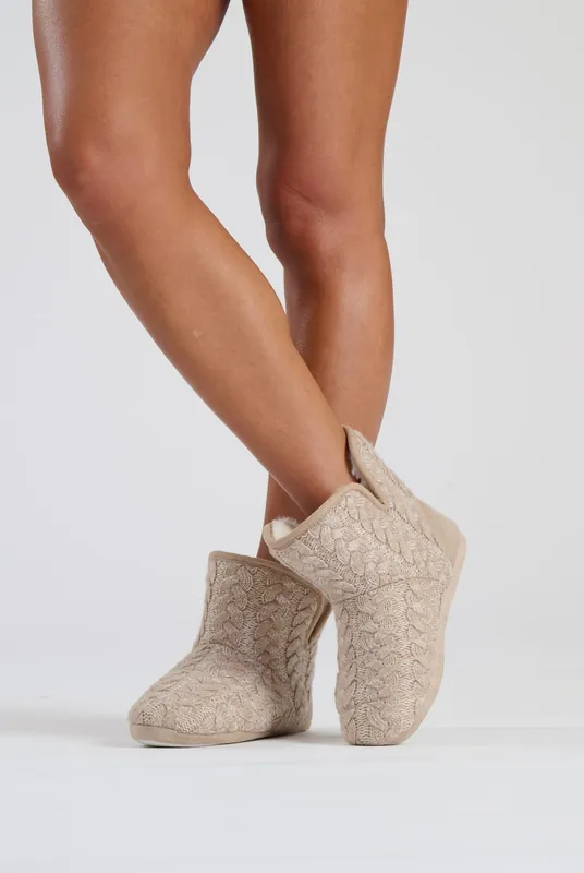 Beige Marl Cable Bootie - Loungeable