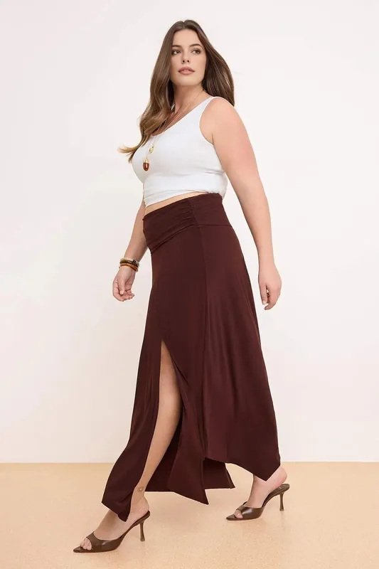 High Waist Split Detail Maxi Skirt with Fluid Fit - WOVCOR