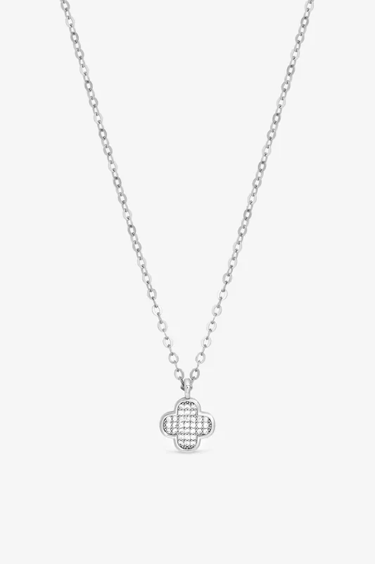 Rhodium Plated Micro Pave Clover Pendant - Jon Richard