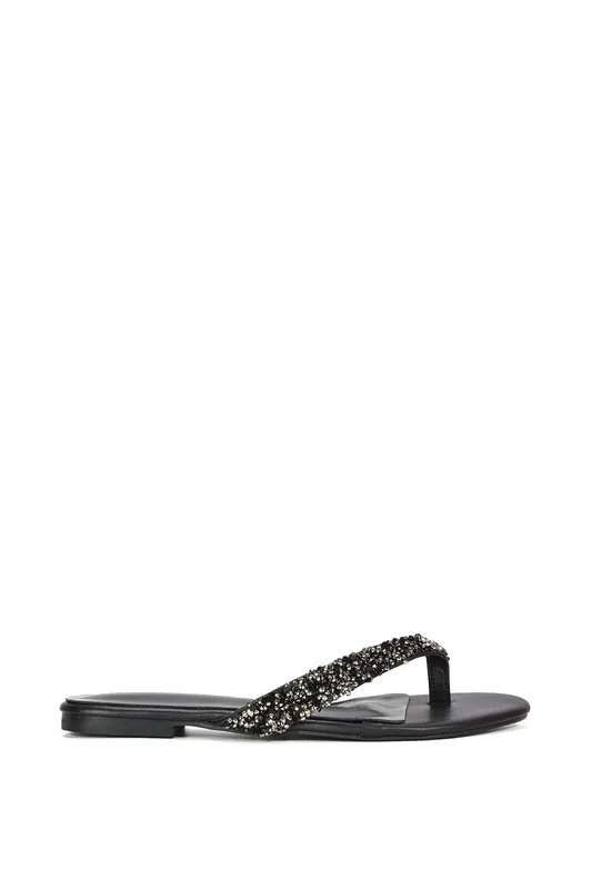 Veda' Flat Flip Flop Sandals With Jewel Details - XY London