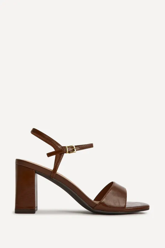 Reveal Brown Faux Leather Block Heeled Sandals - Linzi