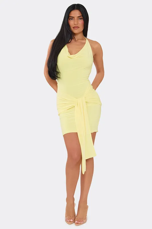 Sleeveless Tie Drape Mini Dress - EGO