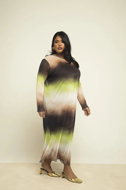 Curve Green and Chocolate Ombre Loose Fit Midi Dress - FASHION-SZN