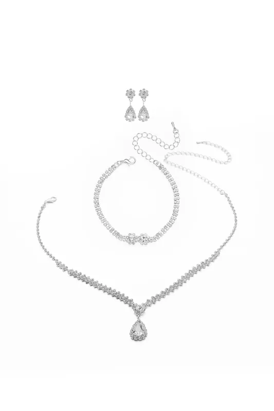Teardrop Necklace Earrings Set with Sparkling Bracelet - MODISHION
