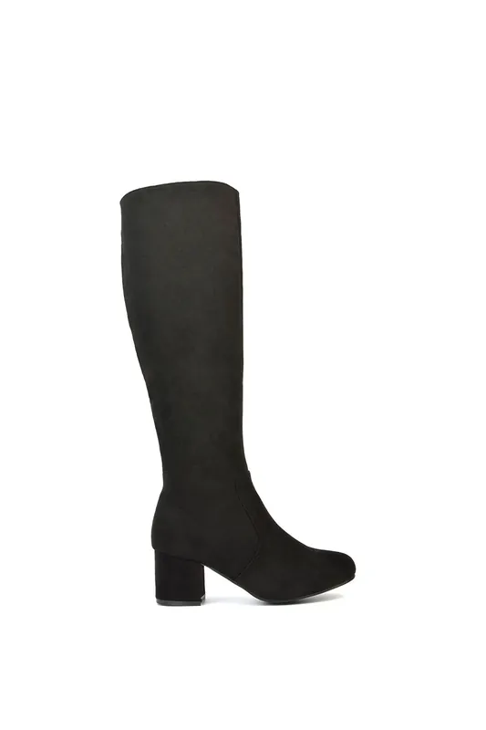Honey' Knee High Boots with Mid Block Heel and Inside Zip - XY London
