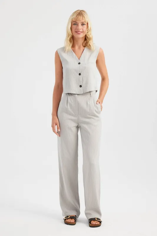 Striped Sleeveless Vest and Wide Leg Trousers Set - Hiccup