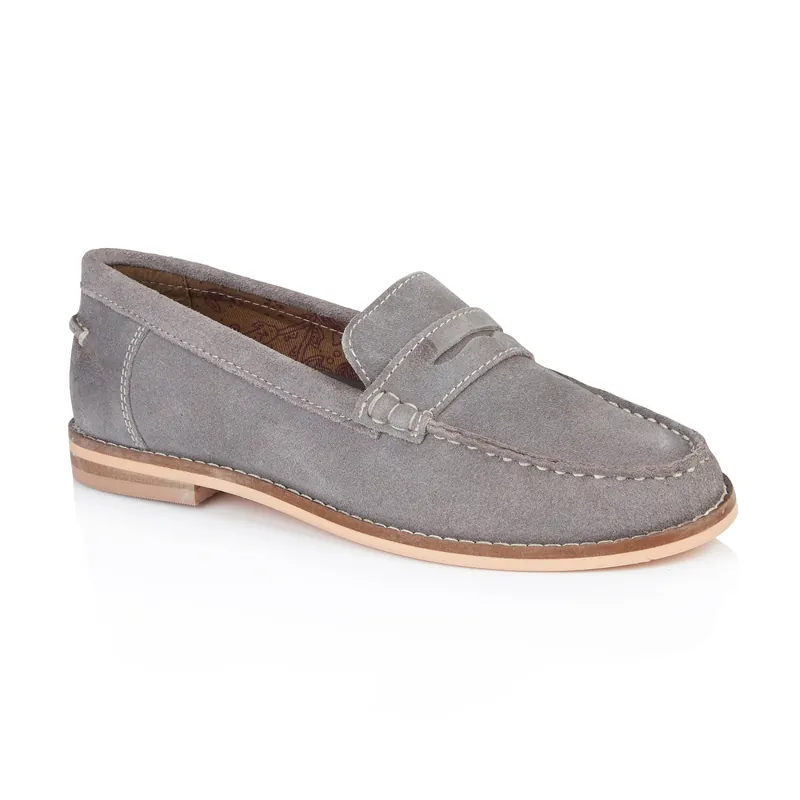 Ellie Premium Suede Leather Womens Slip On Deck Shoes - Silver Street London