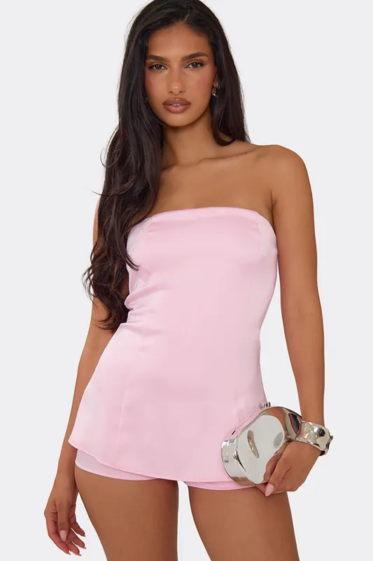 Sleeveless Bandeau Satin Playsuit - EGO