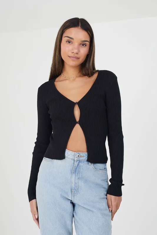 Ribbed Knitted V-Neck Cardigan
