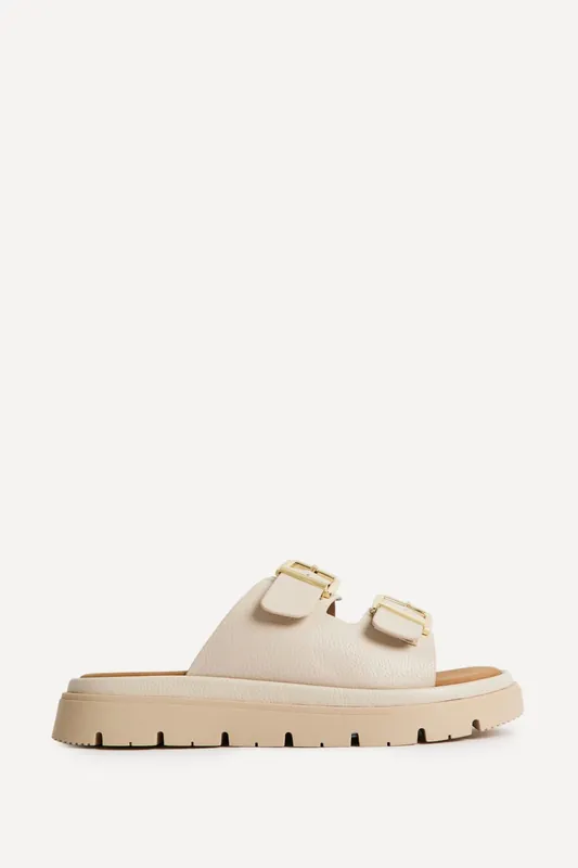 Capture Nude Double Buckle Flat Sandals - Linzi