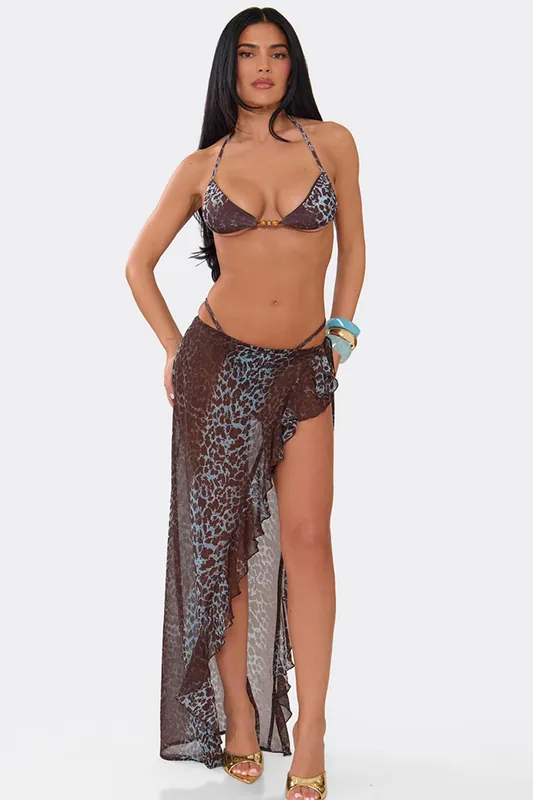 Tie Side Leopard Print Maxi Skirt - EGO