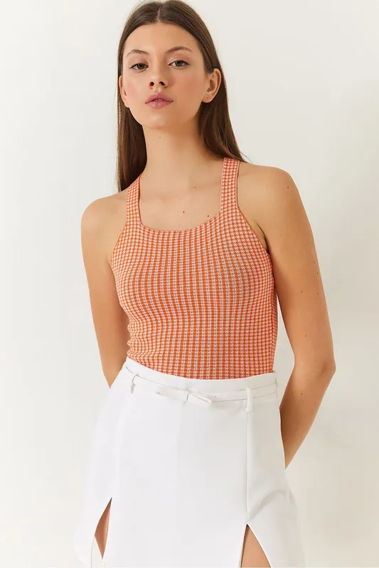 Gingham Print Fitted Crop Top - Bianco Lucci