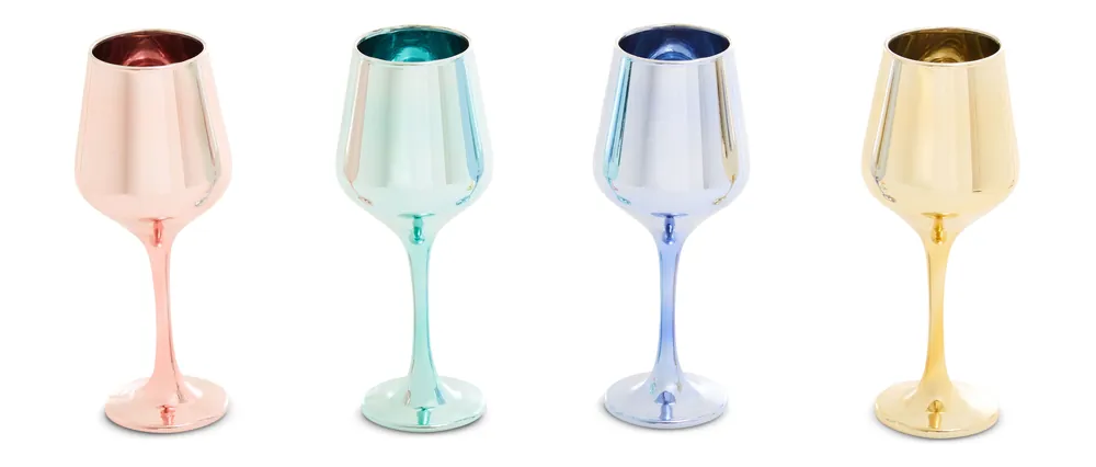 Set Of Four Wine Glasses In Assorted Colours, Reflective Glassware for Champagne, Colored Drinking Glasses - Orsina