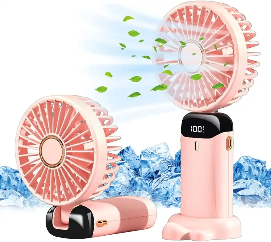 2 in 1 Portable Mini Handheld Fan Rechargeable LED Portable Table USB-C Pink