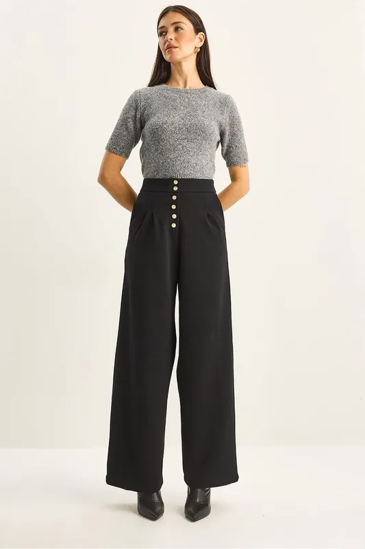 High Waist Wide Leg Palazzo Pants - Bianco Lucci