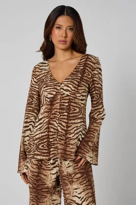 Zebra Button Front Top - Urban Bliss