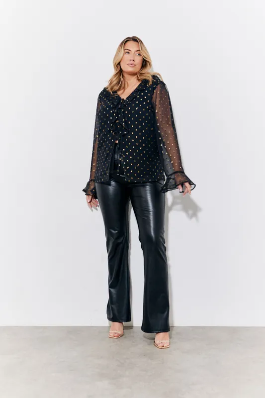 Black Dobby Ruffle Blouse - In The Style