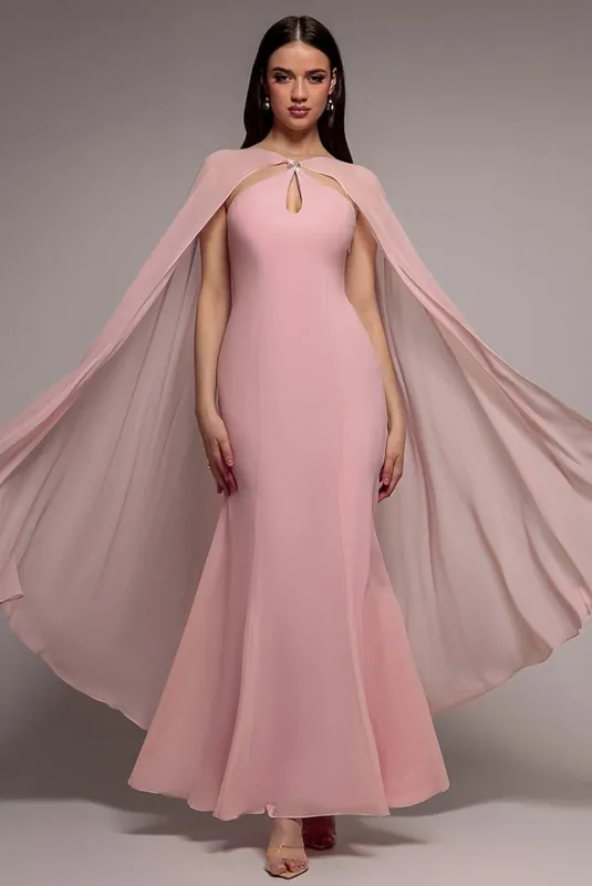 Multiway Cape Chiffon With Embellished Trim Maxi Dress - Goddiva