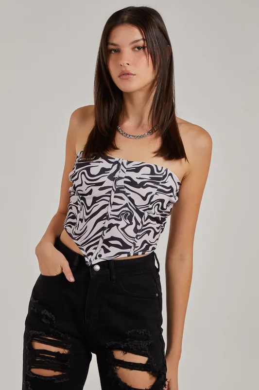 Swirl Printed Corset Top - Pink Vanilla