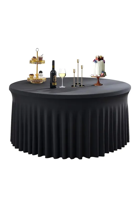 5ft Fitted Round Spandex Table Skirts, Ruffled Tablecloth - Neel Blue