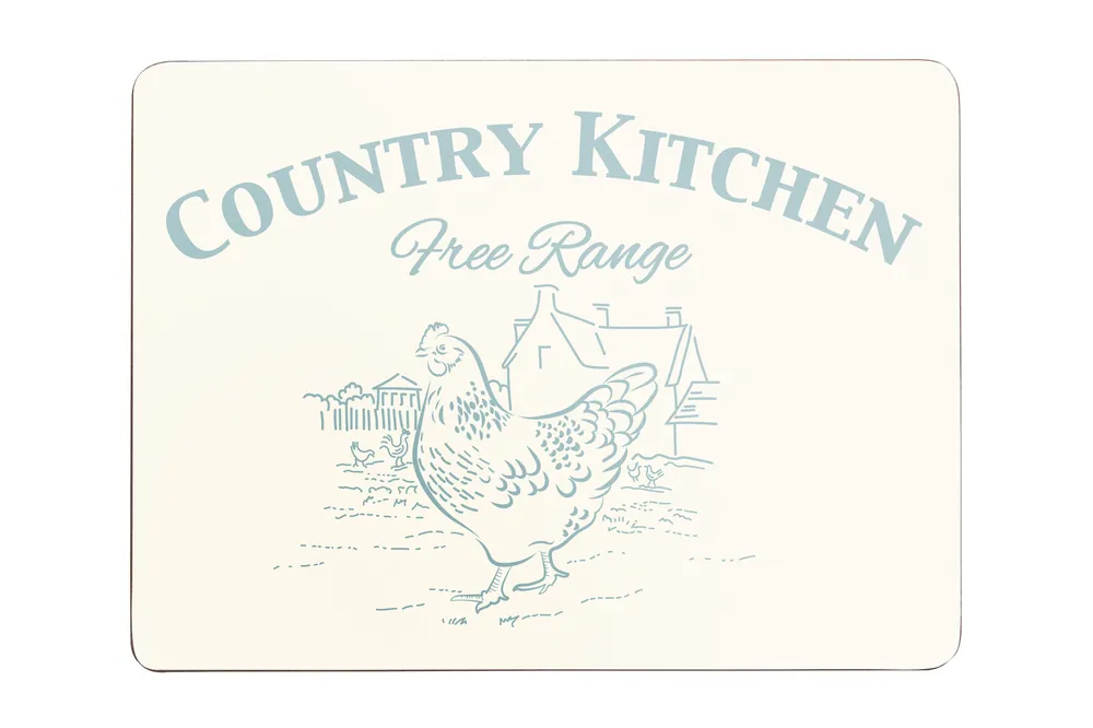 Country Kitchen Set of Four Cork Placemats, Durable Heat-Resistant Table Mats with Farmhouse Design