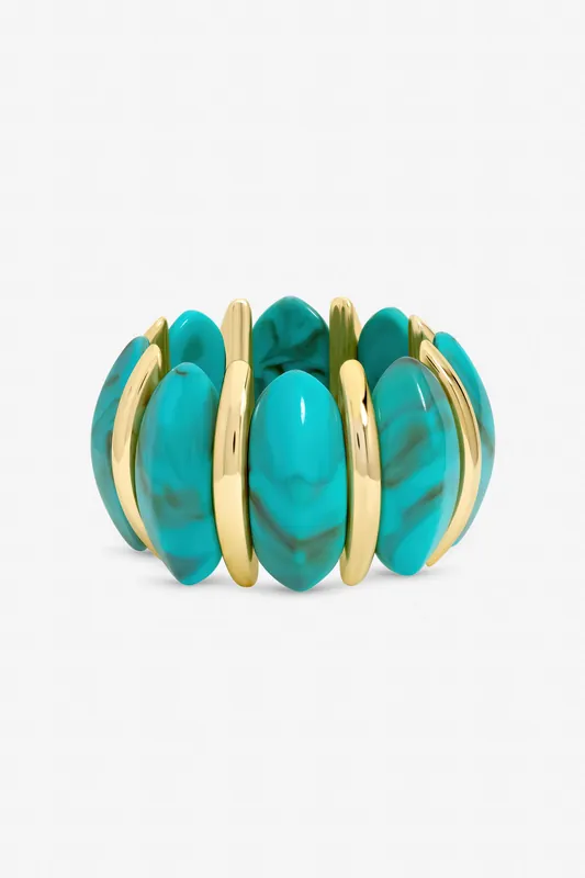 Gold Plated and Turquoise Statement Stretch Bracelet - Mood