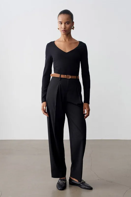 Belted Straight-Leg Crepe Trousers