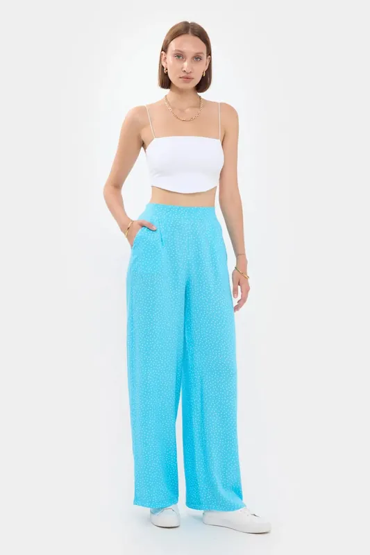 High-Waist Polka Dot Straight-Leg Trousers