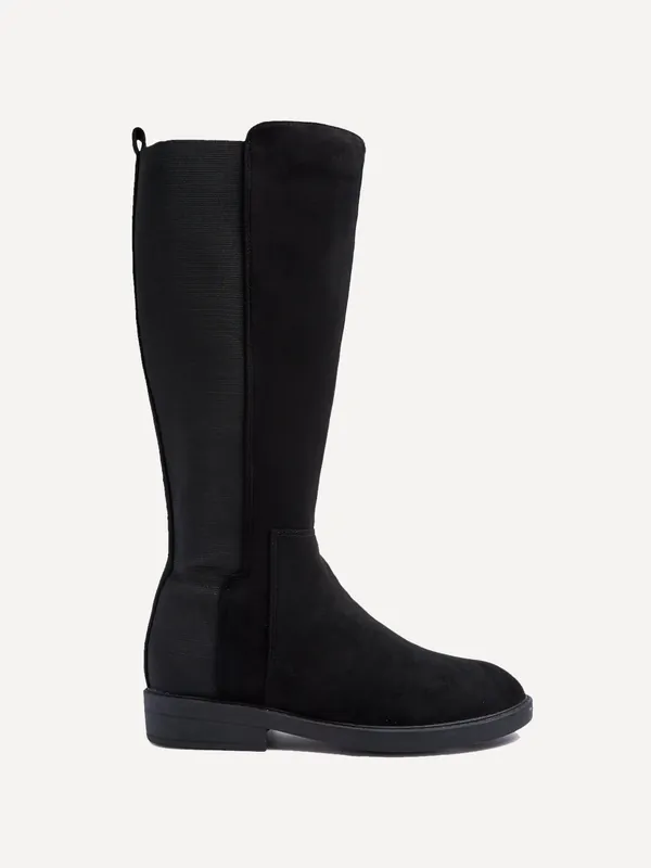 Knight Black Faux Suede High Leg Boot - Linzi